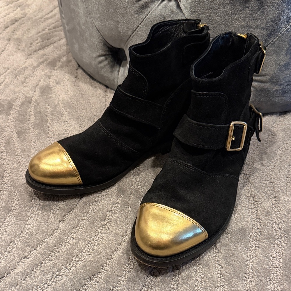 Balmain for H&M. Black and Gold Ankle Booties
